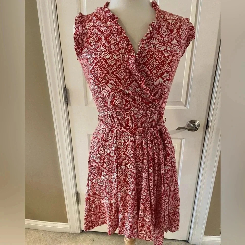 Boden Floral Red Faux Wrap Dress